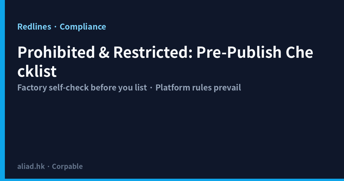 Alibaba.com Prohibited and Restricted Pre-Publish Self-Check Checklist 2026 cover